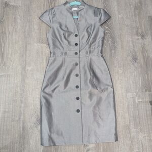 Calvin Klein Elegant Gray Button-Down Dress